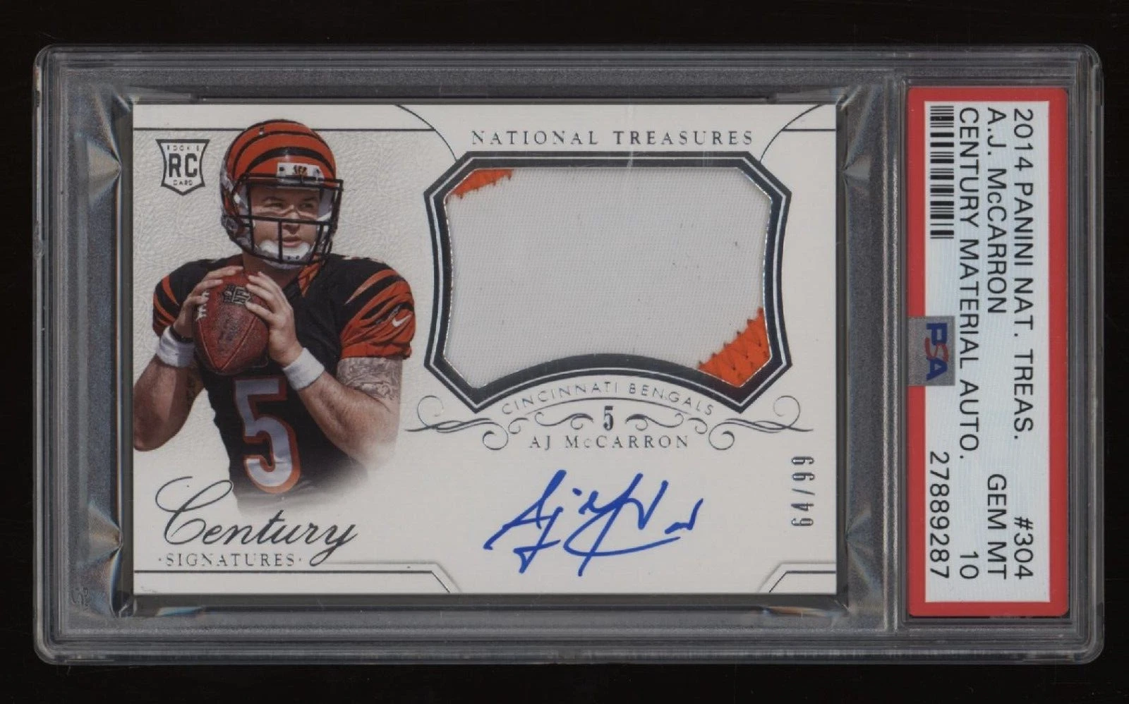 AJ McCarron Panini National Treasures #304 Century Material Autograph