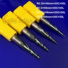 4pc R0.25-R1.0  HRC55 2F Taper Ball Nose Endmill CNC Router Bit Milling Cutter