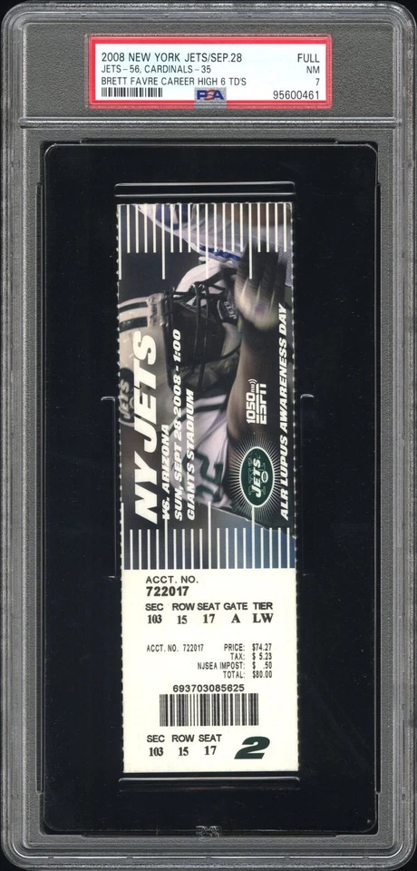 BRETT FAVRE 2008 NY JETS-FULL CAREER HIGH 6 TD'S PSA 7 RARE NO GRADE HIGHER - Image 3 of 4