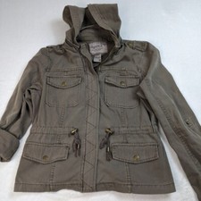 American Rag Women's  Cargo Jacket Pockets Full Zip Removable  Hood Size Medium