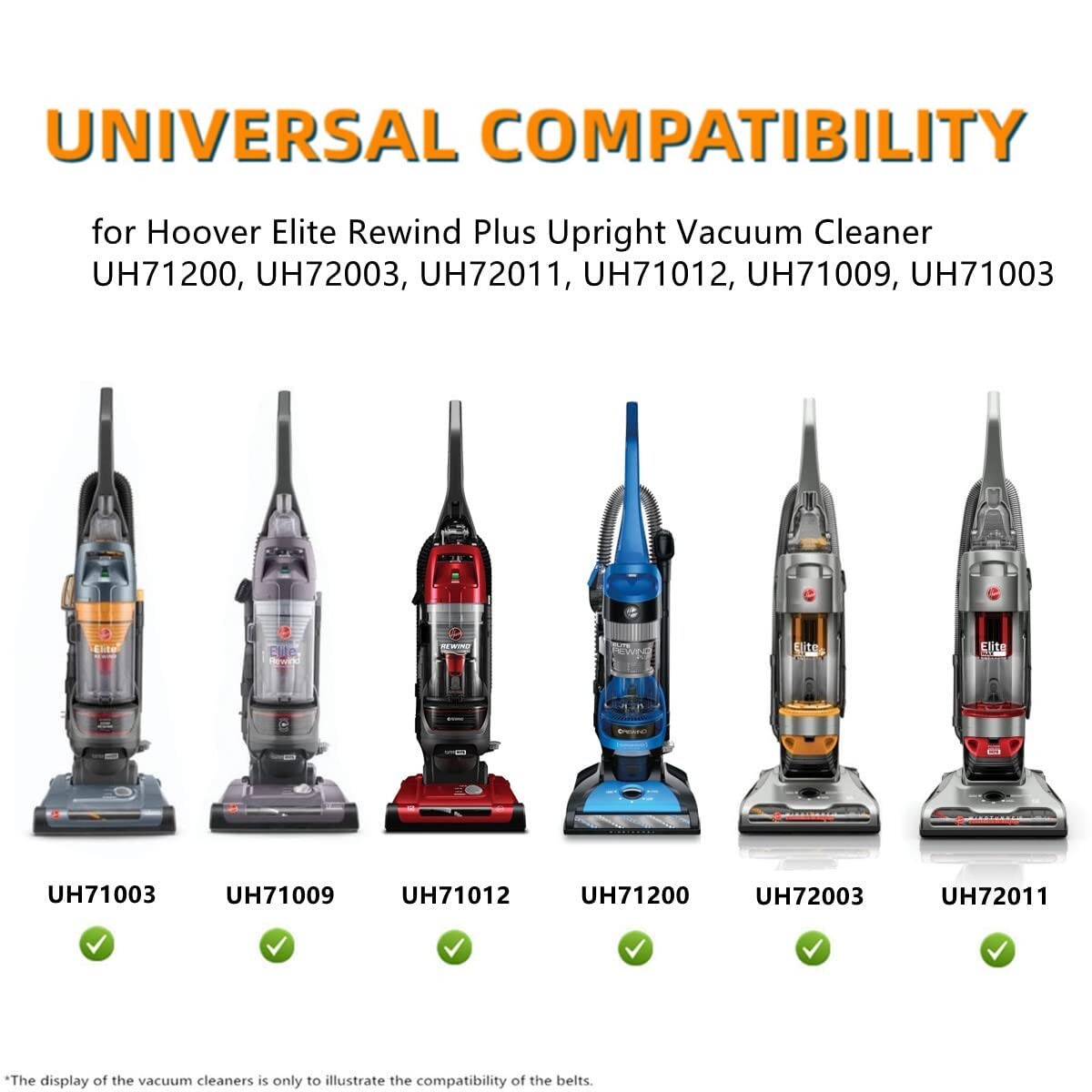 Belts For Hoover Elite Rewind Upright Vacuum UH71003, UH71009, UH71011