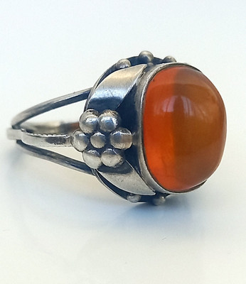 Antique Soviet Silver 875 Baltic Amber Ring Rare 1950s USSR Jewelry Size 7