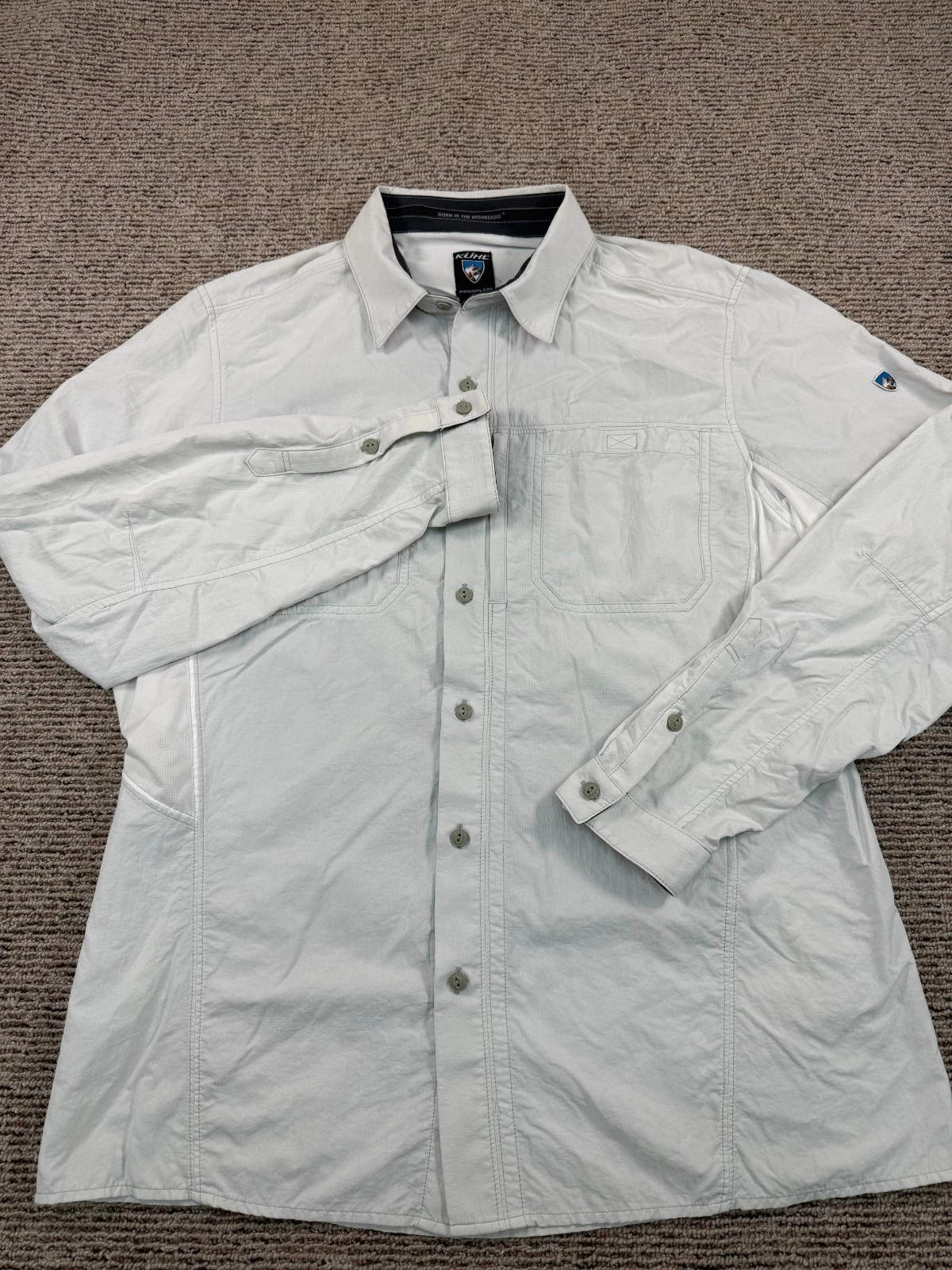 Kuhl Shirt Mens Medium White Born In The Mountains Outdoor Hiking Pockets