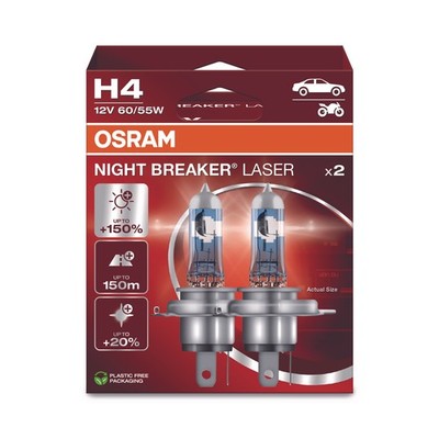 OSRAM H4 Night Breaker Laser 2x 2.0 Bis 150% mehr Helligkeit 20% weißeres Licht