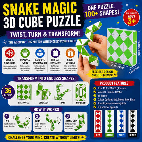 Snake Ruler Puzzle Qiyi 36 Blocks Magic Snake Cube Twisty Brain Teaser Ruler Puzzle Fidget ...