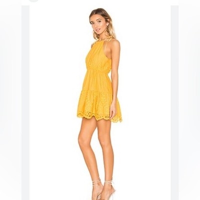 New $178 Lovers & Friends golden girl Eyelet Yellow Evie Mini Dress XXS