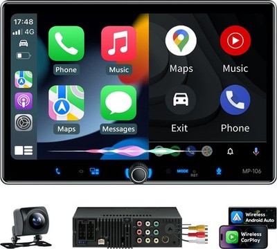 PLZ Single Din Car Stereo 10.1in Wireless Carplay Android