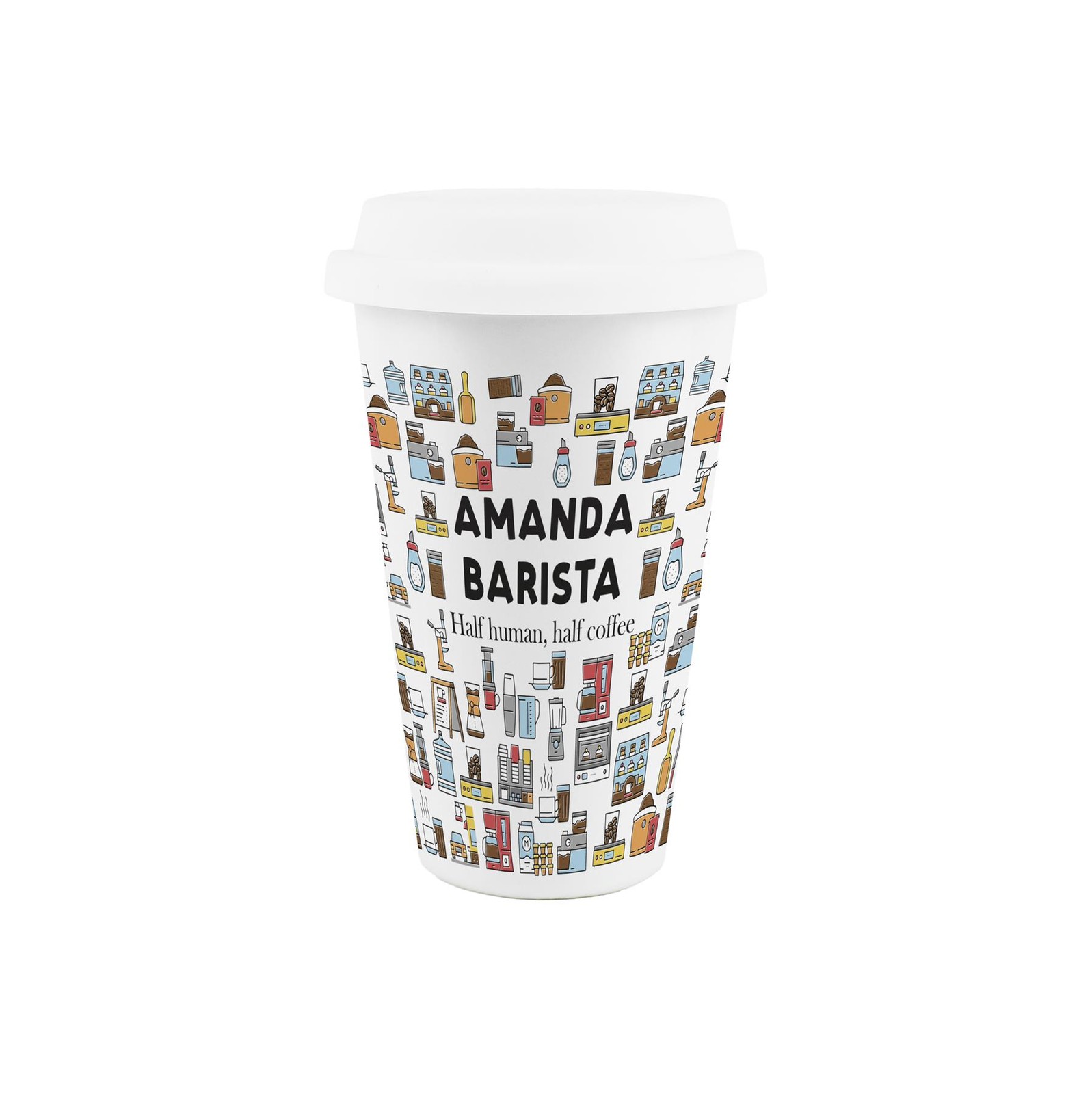 Custom Barista Ceramic Travel Mug - Personalised Coffee Mug Gifts