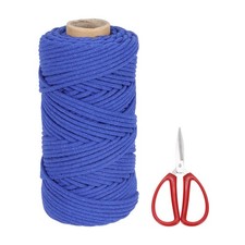 Braided Macrame Cord, 4mm x 109 Yards Cotton Rope with Scissors Dark Blue 