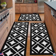 3-Piece Non-Slip Kitchen Rug Set - Washable Soft Mats  Thick Runner for Hallway