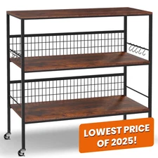 40" Wheeled Kitchen Storage Cart Island with Shelves,  3-Tier Kitchen Bakers Rac