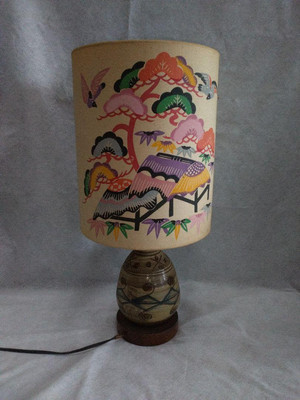 Tischlampe, Tsuboyaki, Ryukyu Färbung, Bingata, Volkskunst, Okinawa, Showa Retro