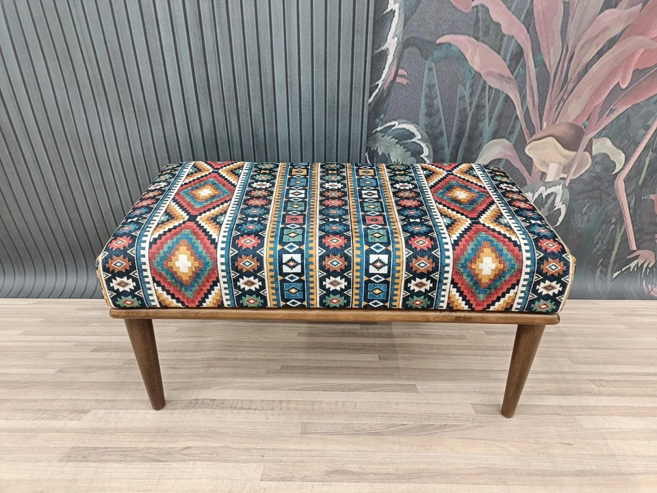 handmade bench, ottoman furniture, aztec pattern bench, bedroom ottoman - Image 4 of 4