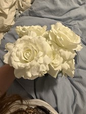 White Faux Rose Bundle Large Roses And Buds