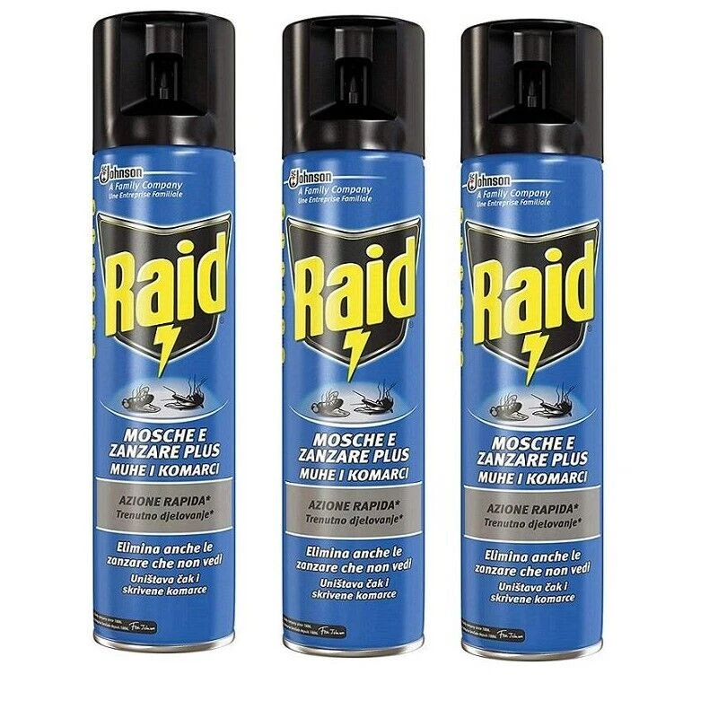 SET 3 RAID SPRAY INSETTICIDA MOSCHE E ZANZARE 400 ML CIASCUNO