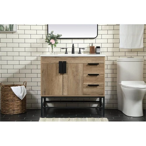 Elegant Decor Eugene 36" Aluminum MDF Single Bathroom Vanity in Natural Oak - Picture 7 of 8