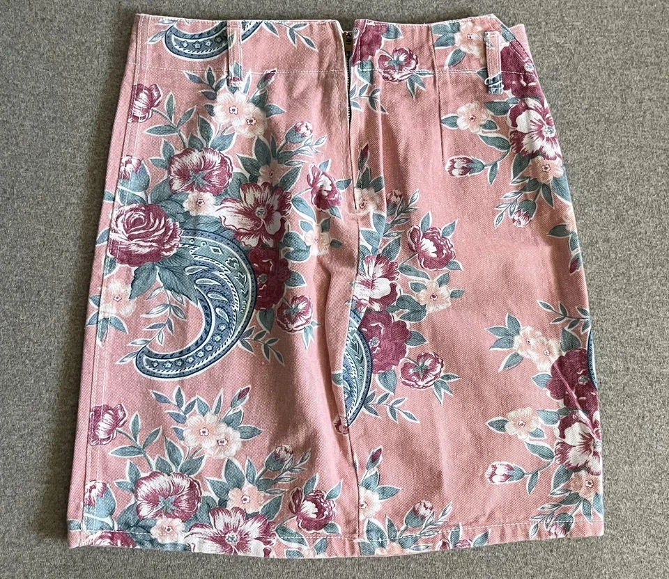 Vintage Wet Seal Skirt Womens 7 Pink Floral Paisley High Waist Made in USA 90s - Image 2 of 4