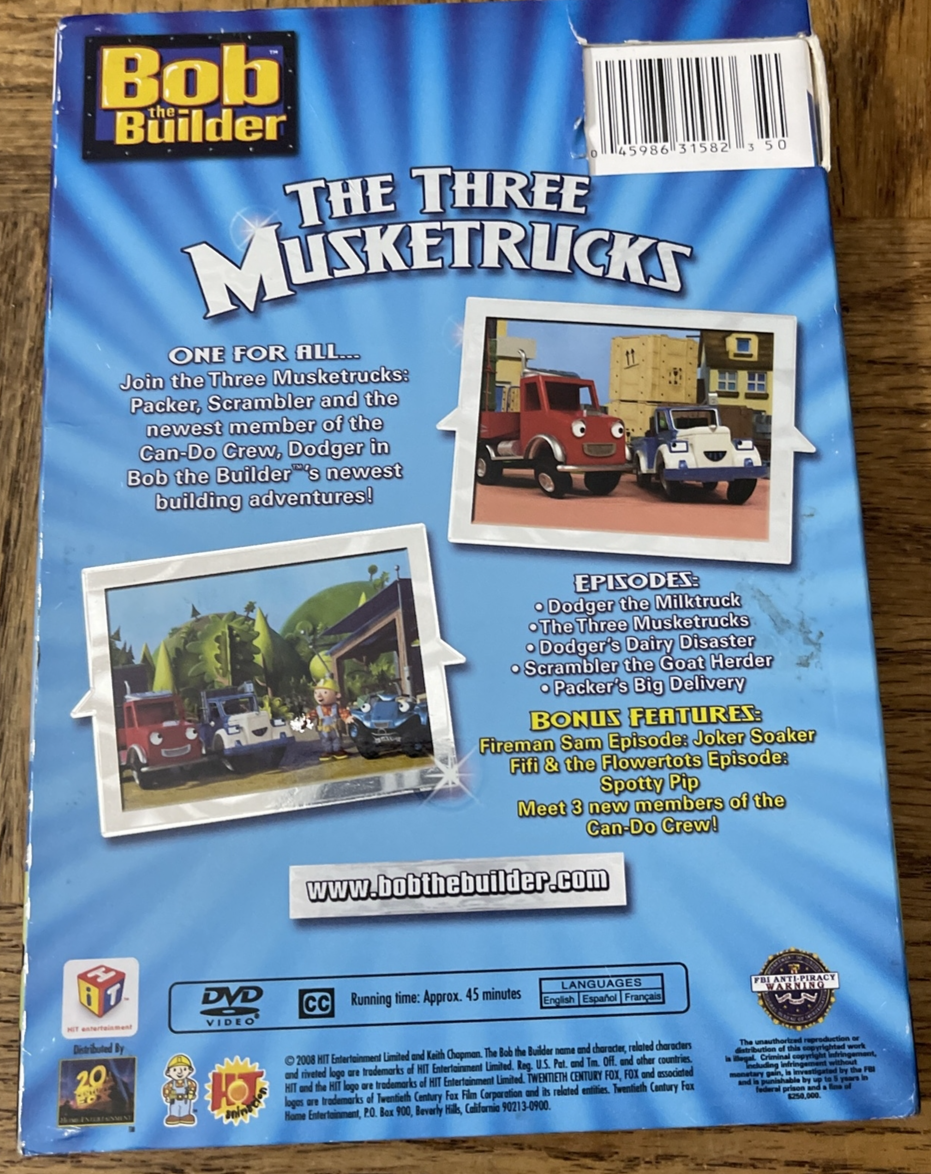 Bob The Builder The Three Musketrucks DVD With Rare Slip Cover
