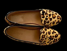 JCrew Sz 7 Cora Leopard Animal Print Calf Hair Leather Loafer Flat Shoes J.Crew