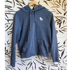 Abercrombie  Fitch Y2K Mens Blue Pullover Fleece Spell Out Hoodie Sweatshirt XS
