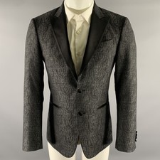 JOHN VARVATOS Size 40 Grey Black Wool Polyamide Tuxedo Sport Coat