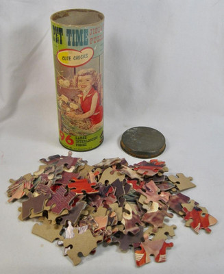 Cute Chicks Pet Time Vintage Jigsaw Puzzle In Tin Can 10'' x 14'' 96 Pieces (O)