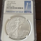 2023 American Silver Eagle NGC MS70 First Day of Issue FDOI - Blue 1st Label — photo 1