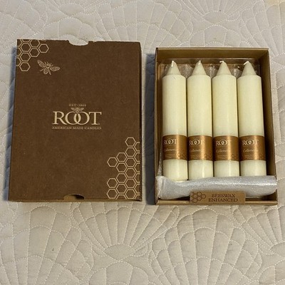 Root Premium Smooth Collenette Dinner Candles 7  Ivory Beeswax Set of 4 USA Made