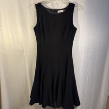 Calvin Klein Fit & Flare Dress Womens Size 6 Black Sleeveless Midi Career Easter