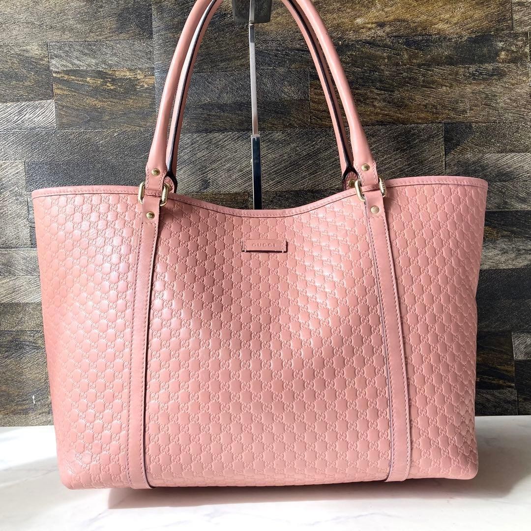 GUCCI Pink Leather Tote Bag with Logo Embossed, A4 Size, Authentic, Excellent thumbnail 2