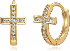 Gold Cross Earrings for Women-14K Gold Plated Small Hoop Huggie Earrings Dainty