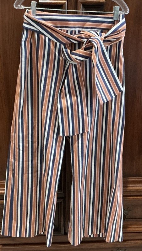 Tanya Taylor Tilda Pants Size 6 Sahara Stripe Wide Leg Cropped Hi Rise MSRP $395
