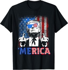 Funny Trump 4th of July Merica American Flag Sunglasses T-Shirt