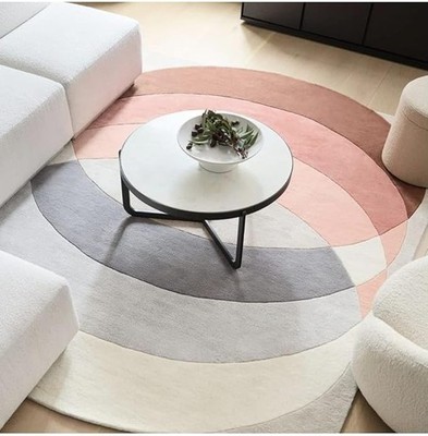 Hand Tufted Wool Rug - Pastel Pink, Grey & Cream Abstract Design - Contemporary
