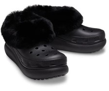 CROCS Furever Crush Clogs Slip on Black EVA Faux Fur Trim Size 6