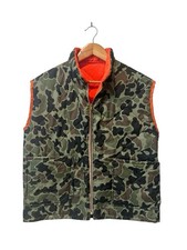 Vintage Reversible Zip Up Camo Vest Men  s Small Blaze Orange USA