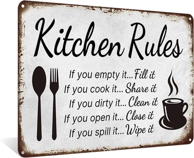 Kitchen Rules Metal Funny Aluminum Sign Wall Decor for Kitchen, Dining Room, Caf - Image 1 of 4