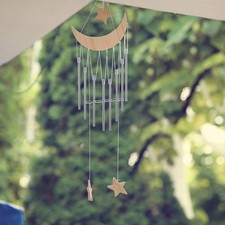 1Pc Simple Designed Wind Chime Wood Wind Chime with Moon Pendant Home Decor