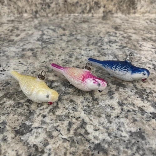 Lot of 3 Vintage Figural Christmas Light Bulb Birds Painted Milk Glass