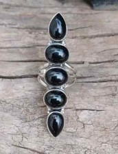 925 Sterling Silver Black Onyx Five Gemstone Minimalist Ring R100