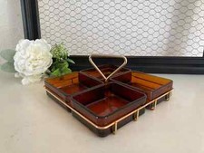 4 ⚜️ Ancien Serviteur Apéritif Plateau Apéro Vereco en Verre et Laiton Vintage