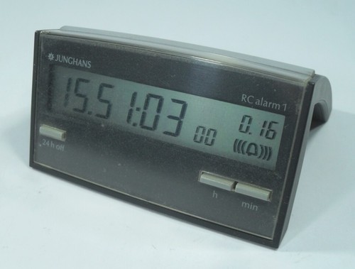 vintage JUNGHNAS RC alarm 1 Funkuhr Tischuhr Reisewecker Quarzuhr Design 90s