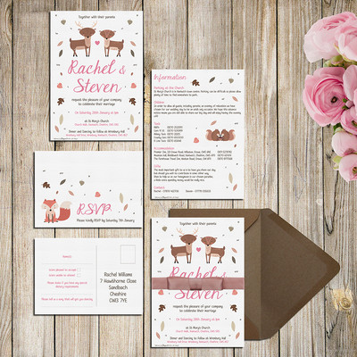 Waldtiere Hochzeitseinladungen RSVP Briefpapier - Hirsch, Hirsch, Fuchs, Eichhörnchen