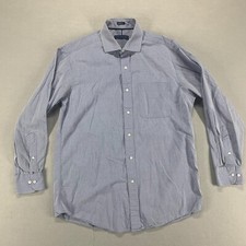 Tommy Hilfiger Button Up Shirt Mens 15-15.5 Blue Long Sleeve Regular Fit Polka