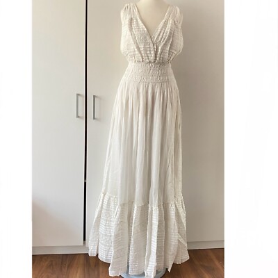 Free People Alessia Maxikleid elfenbein lang Gr. S Small ärmellos A-Linie Sommer
