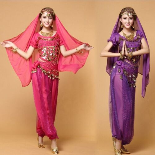 Bollywood Indian Belly Dance Costume set Top+Pants+Belt +Veil Womens clothes set - Picture 1 of 15