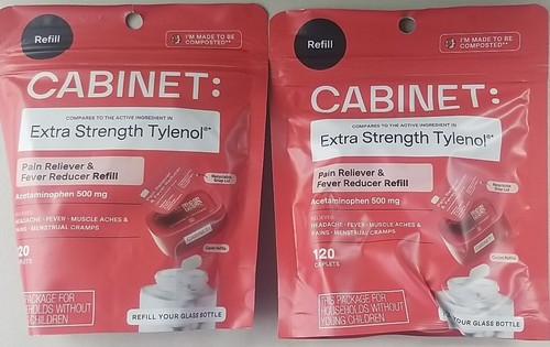 Cabinet Pain Reliever Fever Reducer 120 Caplet Compare Extra Strength Tylenol X2