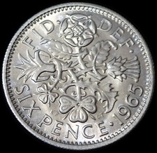UK 6 Pence 1965 Elizabeth II Sixpence Coin WCA MB1965