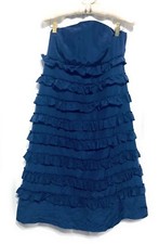Gap Dress Womens Size 8 Blue Strapless Silk Tiered Ruffle Y2K Boho Cottagecore