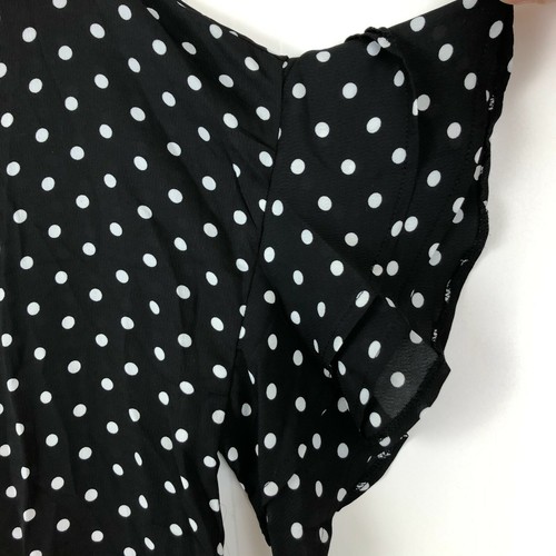 Suzanne Betro Womens Black Polka Dot Crochet Ruffle Sleeve Tunic Top Large - Picture 7 of 10